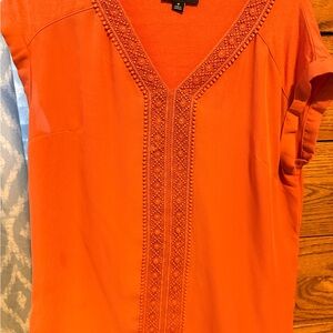 Women's Orange V-Neck Embroidered Blouse
